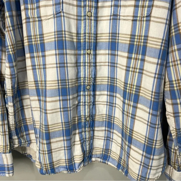 Lucky Brand Pearl Snap Shirt Mens XL Blue Plaid Long Sleeve Western Classic Fit - Picture 4 of 9